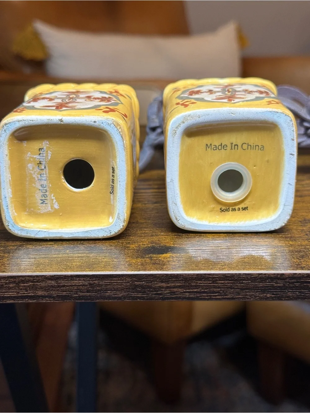 Vintage Artimino Sienna Tuscan Ceramic Salt & Pepper Shakers with Metal Stand